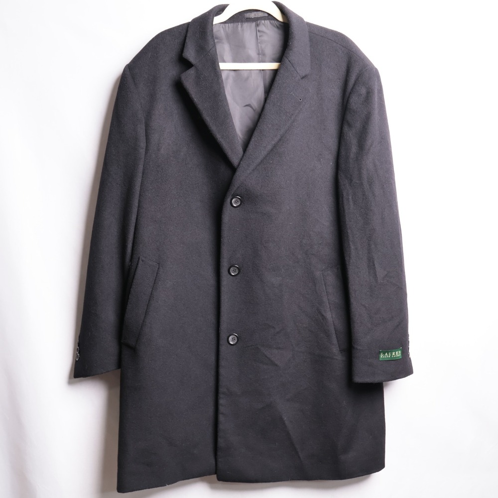 Lauren Ralph Lauren Mens Putnam Black Wool Blend Overcoat Topcoat Size 46R